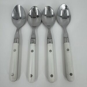 WF Mardi Gras Teaspoons Stainless Riveted Handles White Lot 4 Flatware
